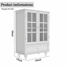 an image of a white cabinet with measurements