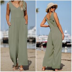 Cupshe V-Neck Bow Tie Backless Jumpsuit New With Tag Brand Tag Size Xs Details V-Neck Bow Tie Backless Jumpsuit / Sleeveless / V-Neckline / Fabric Color 100% Rayon V-neck Jumpsuits And Rompers With Pockets For Beach, Green V-neck Jumpsuits And Rompers For Beach Season, Beach V-neck Solid Color Jumpsuits And Rompers, V-neck Solid Color Jumpsuits And Rompers For Vacation, Green V-neck Jumpsuits And Rompers For Summer, Elegant Vacation Jumpsuits And Rompers With V-neck, Green V-neck Jumpsuit For Summer, Elegant V-neck Jumpsuits And Rompers For Beach, Elegant V-neck Jumpsuits And Rompers For Vacation