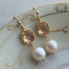 Beautiful Blush/Champagne Earrings With A Freshwater Pearl Measures Approx 1.25" Made In United States Champagne Earrings, Freshwater Pearl Earrings, Freshwater Pearls Earrings, Jewelry Wholesale, Fresh Water, Freshwater Pearls, Champagne, Pearl Earrings, Blush