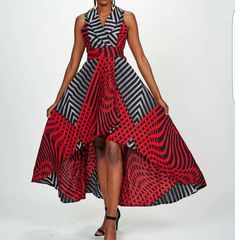 This beautiful African print garment is suitable for different occasions. I will carefully sew it for you with high quality fabric prints and make you look as beautiful as the model or more. Before ordering, swipe left of the dress picture for pictures of available fabric prints, a sample of how to obtain your measurement should you want a more perfect fit and size chart. If you will rather provide your measurements, send us your BUST, WAIST AND HIP measurements. It is a custom order, so you hav Red African Dress, Red Ankara Dress, Dress African Print, Nigerian Fashion, Gown Red, Ankara Gown, Ankara Gown Styles, African Maxi Dresses, Vogue China