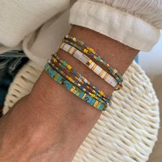 Tila Tile Bracelets, Half Tila Bracelet, Multicolor Beaded Multi-strand Wrap Bracelet, Turquoise Multi-strand Bracelets With Tiny Beads, Maine Shore Tila Bracelet, Silk Bracelet, Small Letters, Silk Cord, Delicate Jewelry