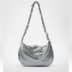 Zara Sparkly Shoulder Bag Beautiful Glamorous Summer Clutch Bag, Chic Silver Zara Shoulder Bag, Silver Zara Shoulder Bag For Evening, Zara Silver Evening Shoulder Bag, Zara Silver Shoulder Bag For Evening, Chic Silver Bag For Summer, Chic Silver Bags For Summer, Trendy Zara Party Bag, Trendy Zara Bag For Party