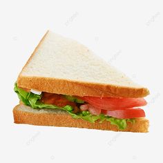 a sandwich with tomatoes, lettuce and tomato slices on toasted bread against a white background