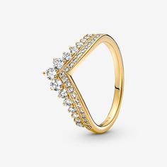 Pandora Timeless Wish Tiara Ring - Size 10 | Gold | 167736C01-62 Ring Styling, Modern Gold Ring, Silver Wedding Gifts, Rings Pandora, Pandora Gold, Wishbone Ring, Set Rings, Tiara Ring, Woman Ring