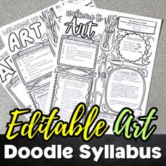 the editable art doodle syllabus is shown in black and white, with text