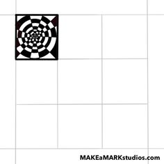 a black and white square with an image of a spiral in the center on it