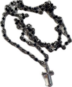 Beaded Cross Necklace, Beaded Lanyards, Beaded Cross, Shimmer N Shine, Double Chain, Red Rhinestone, Beaded Necklaces, Beaded Choker, Black Beads