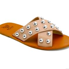 These Studded Slip On Sandals Are A Sprong Summer Must Have! They Pair Well With So Many Styles!! Shorts, Jeans, Dresses, And Even Wear Them To The Pool!! They Are A Tts Fit! Trendy Silver Sandals For The Beach, Silver Round Toe Sandals For Summer, Silver Round Toe Summer Sandals, Summer Party Sandals With Silver Studs, Silver Summer Beach Sandals, Spring Open Toe Sandals With Silver Studs, Silver Beach Sandals For Spring, Silver Sandals For Beach In Spring, Summer Open Toe Sandals With Silver Studs