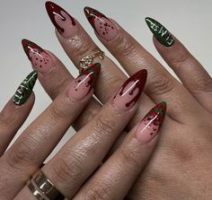 Krumpas Christmas Nails, Freddie Kruger Nails, Horror Christmas Nails, Goth Fall Nails, Creepmas Nails, Creepy Christmas Nails, Krampus Nails, Alternative Christmas Nails, Spooky Christmas Nails