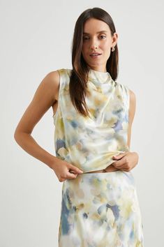 The Diffused Blossom Kaleen Sleeveless Top by Rails Top Draping, Satin Set, Mock Neckline, Instagram Icons, Floral Blouse, Summer Sale, Final Sale, Sleeveless Top, Blossom