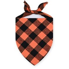 an orange and black plaid dog bandana