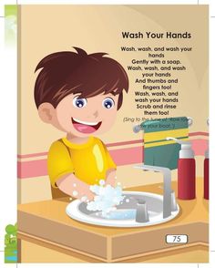 a boy washing his hands with soap and water from a sink in the bathroom poster