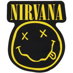 the nirvana logo is shown in yellow and black with an emoticive smiley face