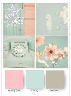 the color scheme is pastel pink, blue, green and white with flowers on it