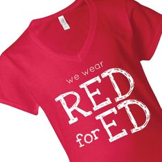 Every time you wear one of these teacher T-shirts, you're standing up for our students, schools and educators! Printed with "We Wear Red for Ed," these soft and comfy T-shirts are a must-have for teacher gifts. Beyond this, administrators could stock up and use as giveaways or sell to parents for a school fundraiser. By wearing Red for Ed, you're raising your voice, protecting public schools and supporting each and every student! © OTC

o Fits sizes 14-18
o Brand Gildan
o Short sleeve
o Pre Teacher T Shirts, Wear Red, School Fundraisers, Teacher Tshirts, Fitted Silhouette, Wearing Red, Public School, Shirt Ideas, We Wear