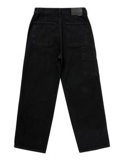 This is a comfortable and casual denim pants made out of sturdy 12.5oz cotton 100% fabric. With a design detail of standard silhouette, carpenter panel on the front legs, and natural and vintage color, it gives a trendy and casual look. - Standard silhouette- Suitable for all four seasons- Carpenter pants detail- Logo leather patch on the back waistband Washed Black Cotton Cargo Jeans With Belt Loops, Black Cotton Utility Jeans, Black Denim Cargo Jeans For Workwear, Black Denim Cargo Jeans With Tapered Leg, Utility Style Washed Black Straight Leg Jeans, Washed Black Straight Leg Utility Jeans, Black Cotton Jeans With Patch Pockets, Black Straight Leg Cargo Jeans With Patch Pockets, Utility Style Washed Black Jeans For Work