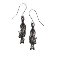 Awaiting The Eventide Earrings - Magick Magick.com Alchemy Jewelry, Pewter Earrings, Hanging Bat, Hanging Upside Down, Alchemy Gothic, Bat Earrings, Alternative Jewelry, Gothic Earrings, New Rock