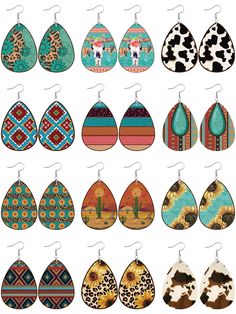 PRICES MAY VARY. Sufficient Quantity to Use: you will receive 12 pairs of western earrings, the rich quantities are enough to meet your daily using and changing needs, you can also share them with your friend or family Full of Western Styles: our western earrings for women cowgirl feature many Bohemian and western elements, such as sunflower, cow print, sunset cactus, turquoise, teardrop and more, going well with Bohemian style, cowgirl style, 80s style, 90s style and so on, stylish and exquisit Hand Painted Earrings Wood, Cow Print Earrings, Western Elements, Sunset Cactus, Boho Cowboy, Country Fits, Western Gifts, Turquoise Western, Country Jewelry