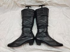 Black leather vintage boho boots 90's. Marco Tozzi limited edition. So fashionable women's boots for special lady's.  Soft leather made this shoes very comfortable. There vintage boots complete any look you have.  Custom shoes, vintage knee high boots very like. Tall pirate boots are always elegant shoes. This witch boots very well. This round toe boots is a vintage supply. The original style of the 90's. Good condition.  Ladies shoes women. In a single copy. Medium heel. Materials: leather The Y2k Bachelorette Party, Y2k Bachelorette, Tall Black Leather Boots, Boots Y2k, Plus Size Boots, Boots Boho, Pirate Boots, Black Leather Boots Women, Witch Boots