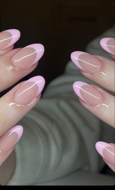 Nail Ideas Acrylic Round, Nail Inspo Acrylic Almond French Tip, Acrylic Nail Designs Short Almond French Tip, Short Almond Nail Ideas French Tip, Trendy Spring Nails 2023 Almond, Almond Nail Ideas Pink, Soft Feminine Nails, Cute January Nails Almond