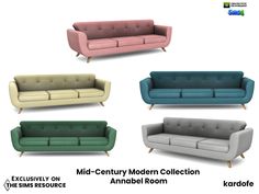 the mid - century modern collection is available in four different colors