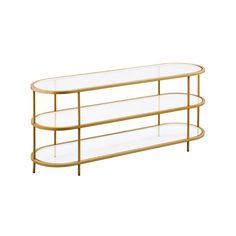 a gold and glass shelf with two shelves