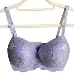 Nwot - This Bra Is Brand New And Has Never Been Worn So It Is In Perfect Condition. This Bra Is A Beautiful Lavender Color With Metallic Silver Lurex Thread. Features Adjustable Straps And Silver Double Hook And Eye Closures. Offers Welcome! Smoke Free & Pet Free Home. All Items Will Ship Out Within 2 Business Days! Purple Bra, Purple Bras, Demi Bra, Lavender Color, Women's Intimates, Metallic Silver, Adjustable Straps, Victoria's Secret, Lavender