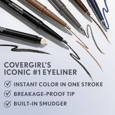 Define your eyes the easy way with COVERGIRL’s Perfect Point Plus Eyeliner Pencil. This long-lasting eyeliner comes with a self-sharpening precision tip—exactly what you need to create a sharp, defined line that stays put. Swipe on a graphic cat eye, or, if you’re looking for a smudging eyeliner, use it as a base for a smoky eye. Whatever your look, this versatile eyeliner pencil is a staple in any makeup bag. Smudging Eyeliner, Points Plus, Long Lasting Eyeliner, Cover Fx, Lip Hair, Eyeliner Pencil, Burts Bees, Pencil Eyeliner, Sally Hansen