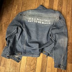 Brand New Jacket Slightly Distressed High Quality Back Print Ignore: Gucci Prada Balenciaga Dior Givenchy Versace Off White Supreme Travis Scott Nike Virgil Yeezy Adidas Kanye Trump Burberry Human Race Vans 700 Bred Fitted Denim Outerwear With Letter Print, White Supreme, New Jacket, Human Race, Black Denim Jacket, A Beautiful Day, Travis Scott, Adidas Yeezy, Beautiful Day