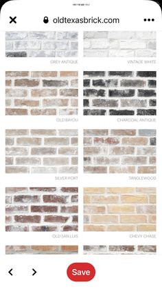 an iphone screen showing different types of brick wallpapers and the text save on it