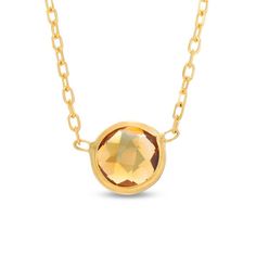 This understated gemstone necklace is a pleasing choice the November birthday girl will turn to often. Crafted in 10K gold, this charming look is centered with a dazzling 6.0mm bezel-set golden yellow citrine solitaire. Buffed to a brilliant luster, this stylish 17.0-inch cable chain necklace secures with a spring-ring clasp. Zales Zales, November Birthday, Solitaire Necklace, Cable Chain Necklace, Solitaire Necklaces, Yellow Citrine, Citrine Stone, Yellow Stone, Golden Yellow