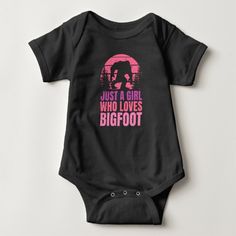 Just A Girl Who Loves Bigfoot Sasquatch Baby Bodysuit | Zazzle.com Halloween Ghost Family, Shark Halloween, Red Panda Cute, Dog Baby Shower, Nursery Items, Grandchildren Gifts, Personalized Baby Clothes, Orange Baby, Cute Shark