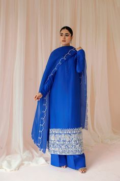 Trouser Pakistani Style, Plan Suit Designs, Blue Suits Women Indian, Suit Design Pakistani, Organza Suit Design, Silk Suit Designs Indian, Stylish Suit Designs, Suit Designs Indian Style, Dupatta Designs