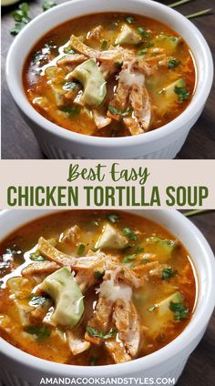 two bowls of easy chicken tortilla soup