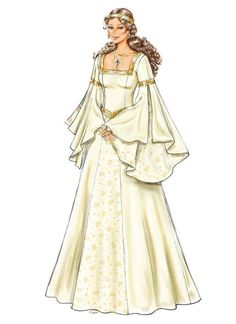 Middle Ages Dress, Medieval Dress Pattern, Fashion Design Inspiration, Costume Sewing Patterns, Costume Patterns, Dress Drawing, Medieval Dress, Fairytale Dress, فستان سهرة