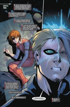 a comic page with an image of a man and woman in front of a dark background