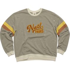 Step into comfort and style with The Landmark Project National Parks Banded sweatshirt  featuring old-school collegiate typography and a warm vintage color palette. Fall Season Streetwear Tops With Logo Lettering, Fall Streetwear Tops With Logo Lettering, Fall Crew Sweatshirt With Logo Lettering, Throwback Logo Print Sweatshirt For Fall, Logo Lettering Crew Sweatshirt For Fall, Fall Throwback Logo Print Sweatshirt, Crew Neck Sweatshirt With Logo Lettering For Fall, Oversized Logo Lettering Sweatshirt For Fall, Sporty Fall Sweatshirt With Logo Lettering