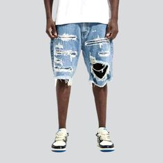 Make a statement with our 2023 Summer Collection Painted Baggy Damaged Denim Shorts. These shorts are patterned to reflect your free-spirited nature and unique sense of mode. Featuring a mid-rise design. they come with a zipper and button closure to ensure maximum comfort and convenience. Let their grunge-inspired ripped look and paint-splattered design take your summer wardrobe to the next level!Distinctive Features: Grunge-Inspired Torn Look: Step out of your comfort zone with these bold short Casual Distressed Jean Shorts For Streetwear, Urban Distressed Jeans For Summer, Jean Shorts For Streetwear In Summer, Summer Streetwear Distressed Bottoms, Baggy Jean Shorts For Summer Streetwear, Trendy Baggy Shorts For Streetwear, High-waisted Shorts For Streetwear In Summer, Casual Jean Shorts With Frayed Hem For Streetwear, Casual Distressed Shorts For Streetwear