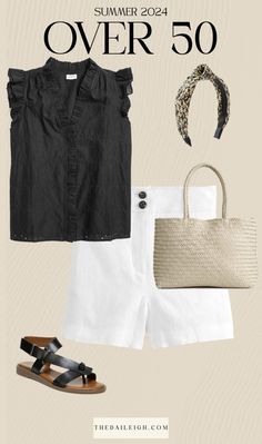 Black Summer Wardrobe Additions Over 50 — THE DAILEIGH What To Wear In Summer, Color Wardrobe, White Shorts Outfit, Outfits For Women Over 50, Creating Outfits, Summer Outfits For Women, Lifestyle Board, Mom Wardrobe, Black Wardrobe