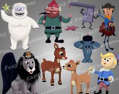 various cartoon characters are shown in this image