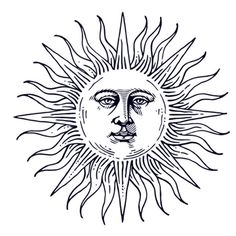 the sun with its face drawn in black ink