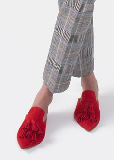 Slip-on mule with tassels in deep red suede Dream Closets, Stunning Shoes, Slip On Mules, Red Suede, Shoes Shoes, Deep Red, Fall Fashion, Mule, Mule Shoe