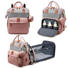 three different views of a baby changing bag