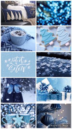 blue and white christmas collage with snowflakes