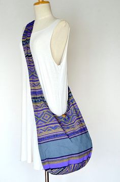 Ethnic Cotton Bag Hippie Crossbody Bag Boho Hobo Bag by Dollypun Blue Bag With Long Strap For Daily Use, Blue Bags With Long Strap For Travel, Blue Travel Bag With Long Strap, Purple Rectangular Hobo Bag With Adjustable Strap, Purple Rectangular Hobo Bag For Travel, Purple Hobo Bag For Travel, Handbag Making, Shoulder Sling Bag, Boho Handbag