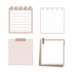 four pieces of paper with clippings on them, notepad, notebook, memo png and psd