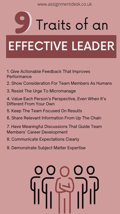 a poster with the words 9 traits of an effective leader in red and black text