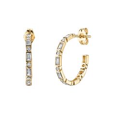 Gold & Diamond Baguette and Round Bezel Medium Hoops - Sydney Evan Fine Jewelry Diamond Baguette, Bezel Necklace, Gold Jewelry Earrings, Sydney Evan, Diamond Hoop Earrings, Girly Jewelry, Bezel Diamond, Diamond Fashion, Hoop Earrings Small