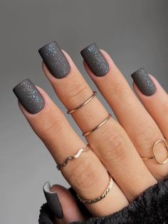 Matte Gray Nails Short, Matte Gray Nails, Rocker Nails, Grey Gel Nails, Grey Matte Nails, Grey Acrylic Nails, January Nails