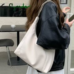 Specification: Material: Pu leatherSize: 31*20*9 cm Color: White,Black Usage: Shoulder Bag, Handbag [23y 9m 15d] Daily Use Faux Leather Shoulder Bag With Chain Strap, Daily Faux Leather Shoulder Bag With Chain Strap, Totes Bag, Travel Tote Bag, Shoulder Bags For Women, Casual Tote, Travel Tote, Fashion Line, Handbags For Men